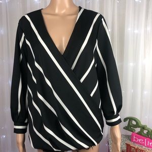 NWT striped crossover White & Black blouse